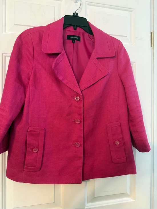 Talbots Jackets & Blazers - Talbots Women's Pink Linen Notch Collar Blazer Jacket Sz 8 Mid-Length 3 Button